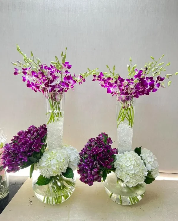 hydrangea and orchid wedding bouquet