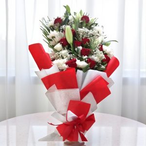 Red Roses and White Lilies Bouquet