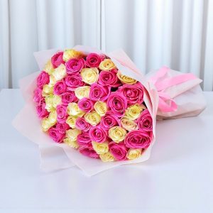 Yellow and Pink Roses Bouquet